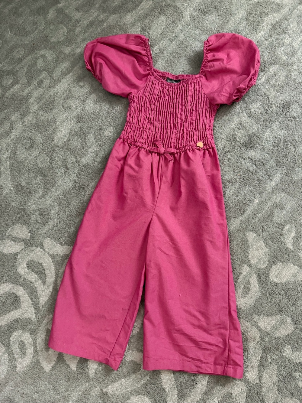 Vince Camuto Girls Fuchsia Puff-Sleeve Smocked Jumpsuit